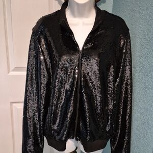 Ralph Lauren Black Sequin Bomber Jacket. Sz XL. NWOT